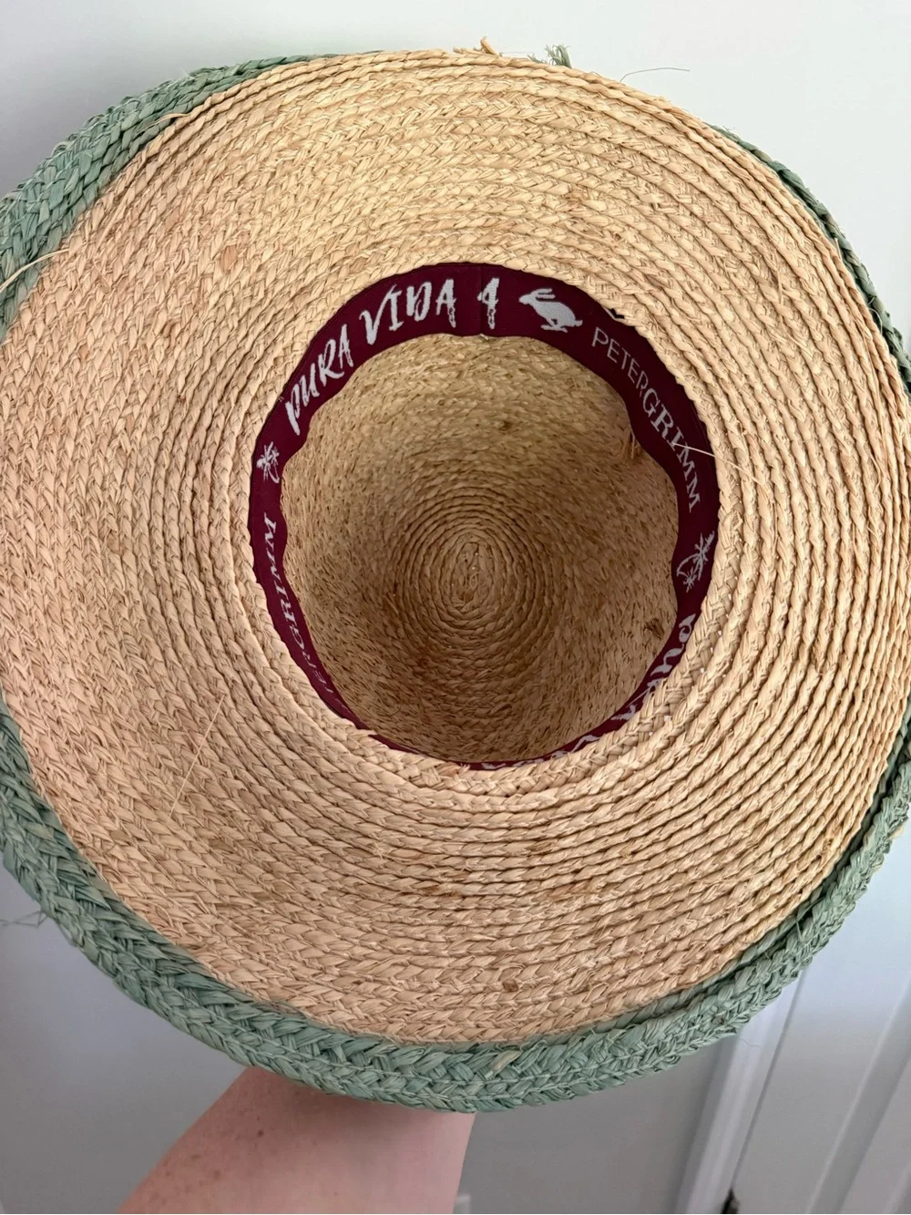 VIDA Natural Straw Hat with Sage Trim